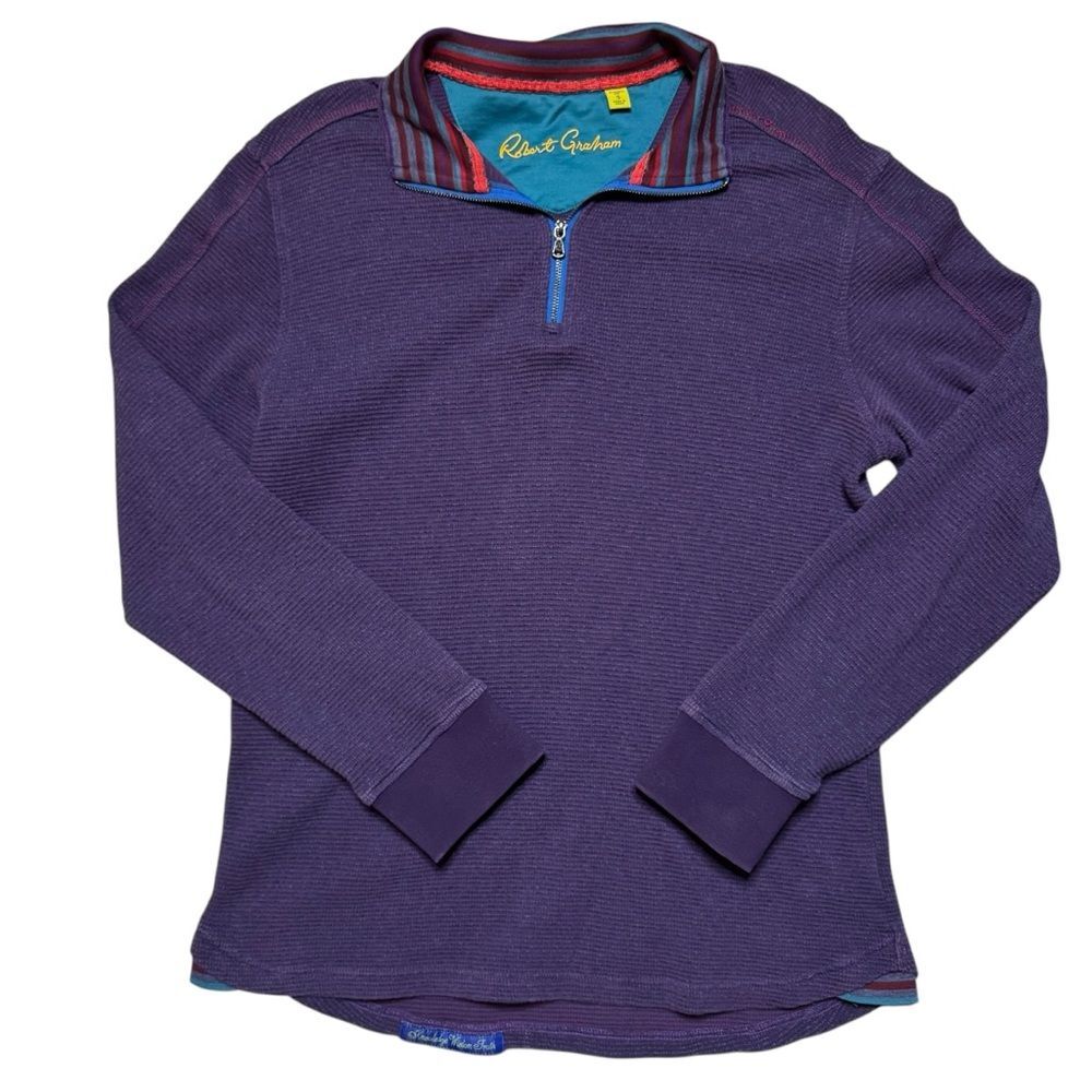 Robert Graham Waffle Knit Pullover Sweatshirt half Hip Contrast Stitching Sz S